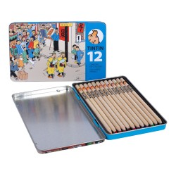 Metal box of coloured pencils